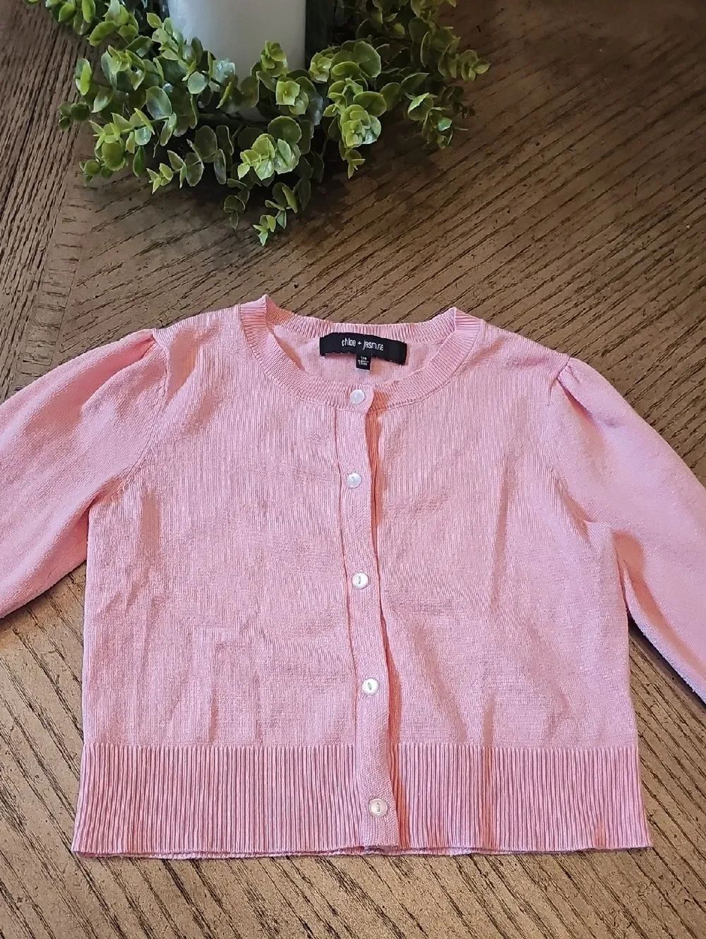 Pink Button Cardigan Size 7/8 - Picture 8 of 9